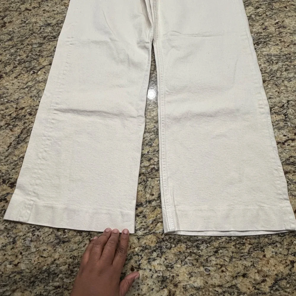 Zara Women Cream High Waisted Wide Leg Marine Pants Size 10 Off White Pocket ws
